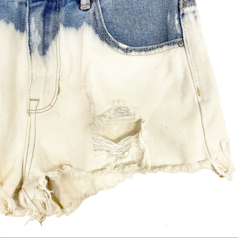 Pacsun High Rise Acid Wash Distressed Denim Short